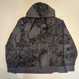 Faded Glory skull all over print grunge Y2K zip up hoodie